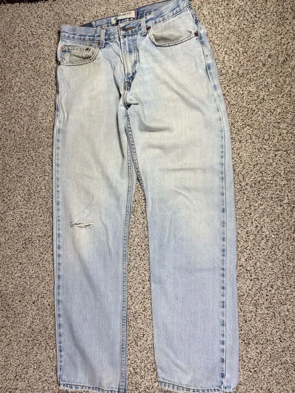 Levis 505 Regular Fit Light Wash Distressed Denim Jeans Size 32x32